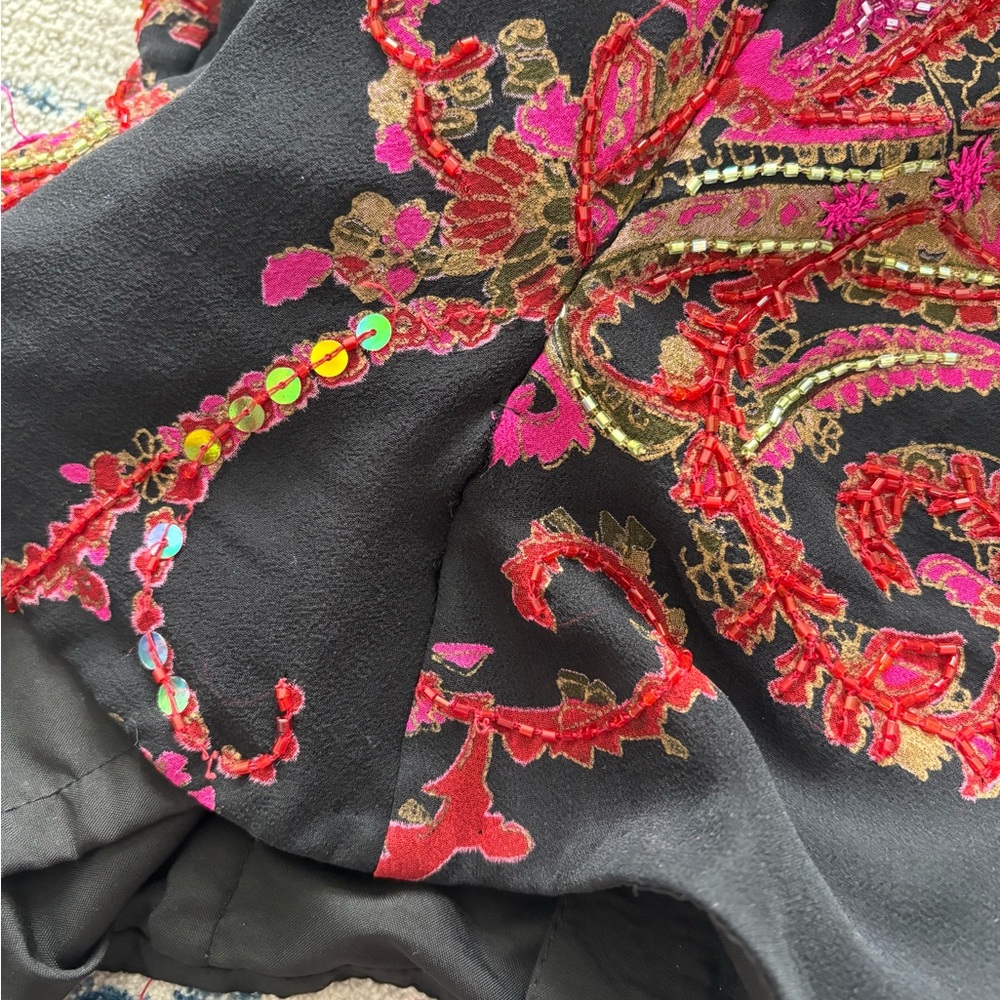Vintage Andretta Donatello Elegant Black and Pink Paisley Women's Blouse Medium - Picture 6 of 6